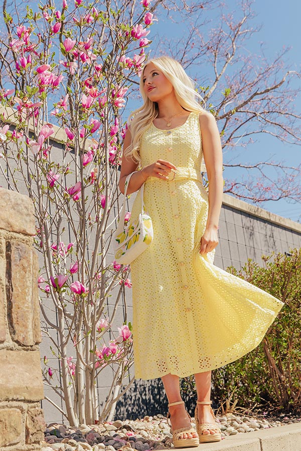 Romantic Muse Eyelet Midi Dress in Yellow Image - 1