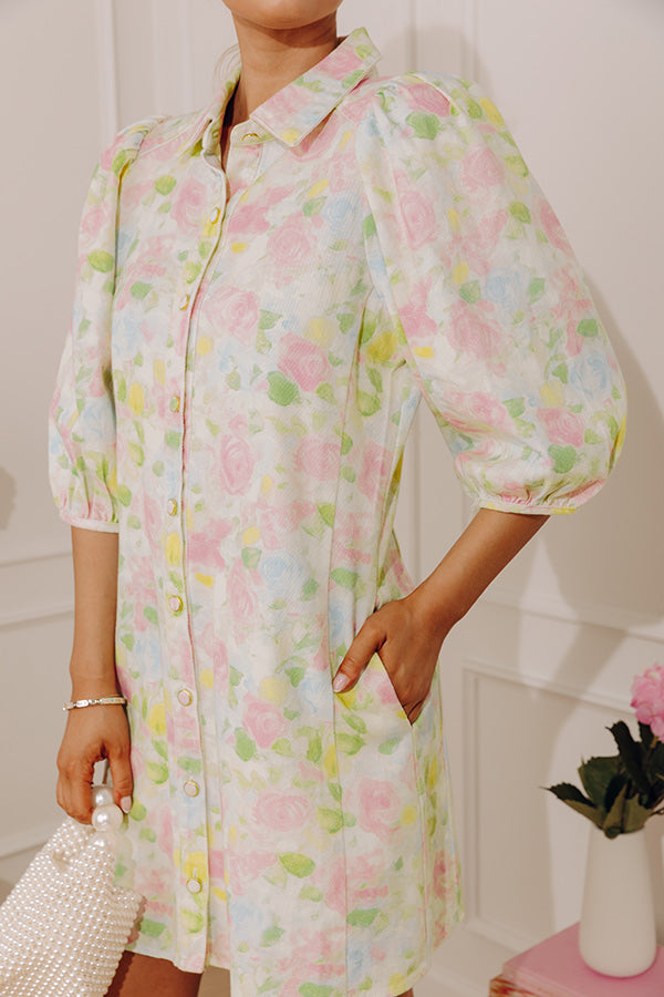 Rose Garden Bliss Denim Mini Dress Image - 3