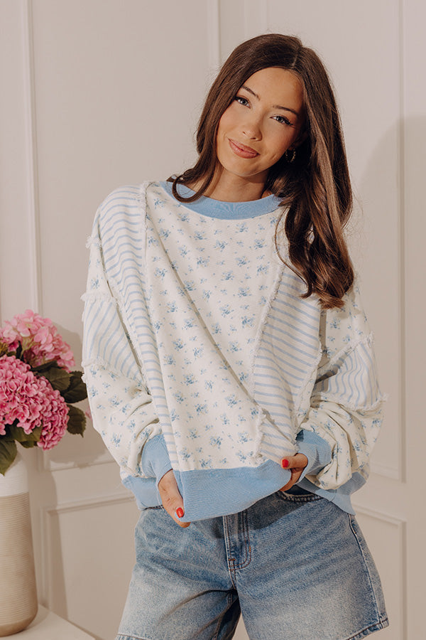 Floral Daydream Oversized Sweatshirt in Sky Blue Image - 3