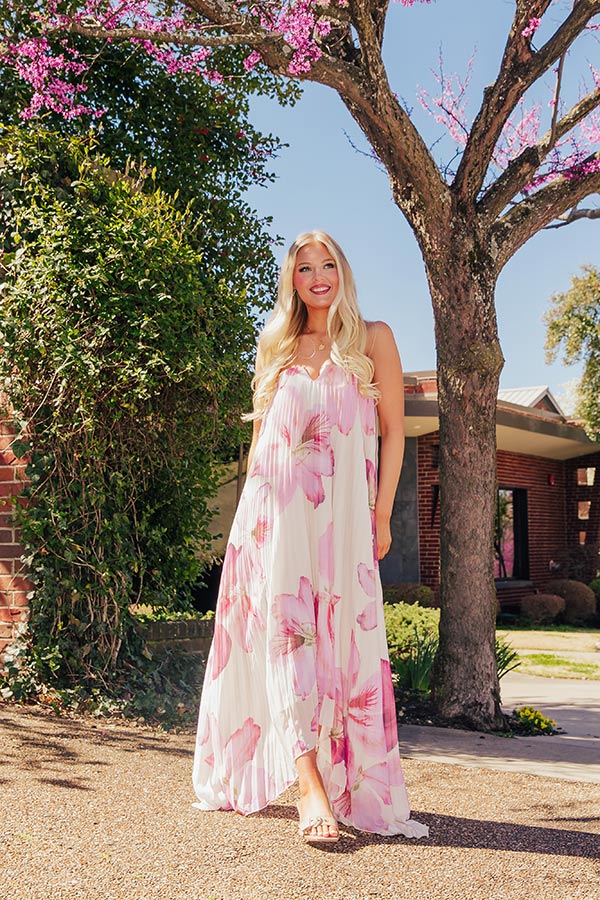 Painted Petals Pleated Midi Dress