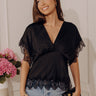 Sleek And Chic Lace Trim Satin Top in Black Image - 1
