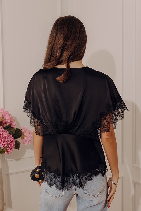Sleek And Chic Lace Trim Satin Top in Black Image - 3