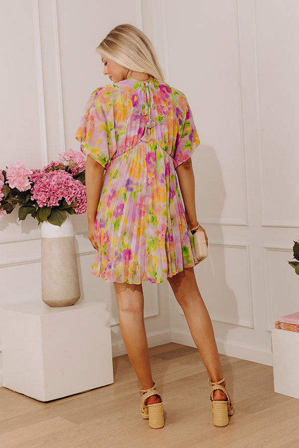 Petals and Prosecco Floral Pleated Mini Dress Image - 3