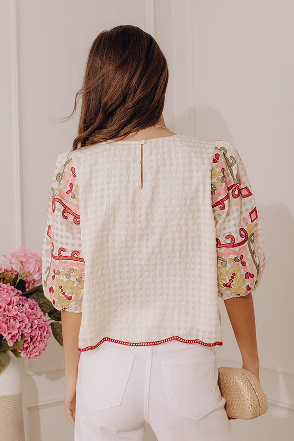 Bloom and Bliss Floral Embroidered Gingham Top Image - 5