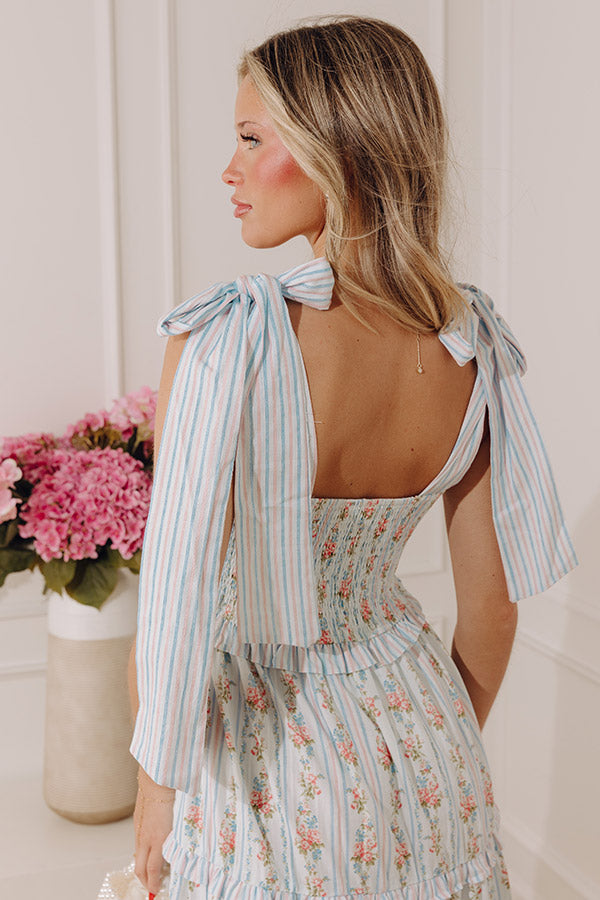 Prairie Bloom Floral Tiered Midi Dress in Light Blue Image - 4