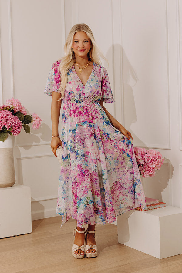Watercolor Whimsy Floral Midi Dress Image - 1