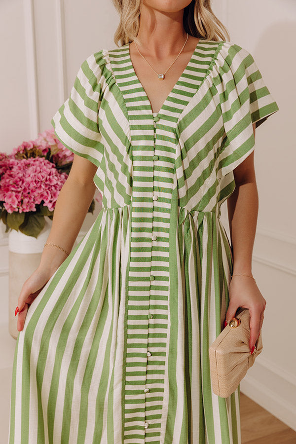Coastal Luxe Stripe Midi Dress in Green Image - 2