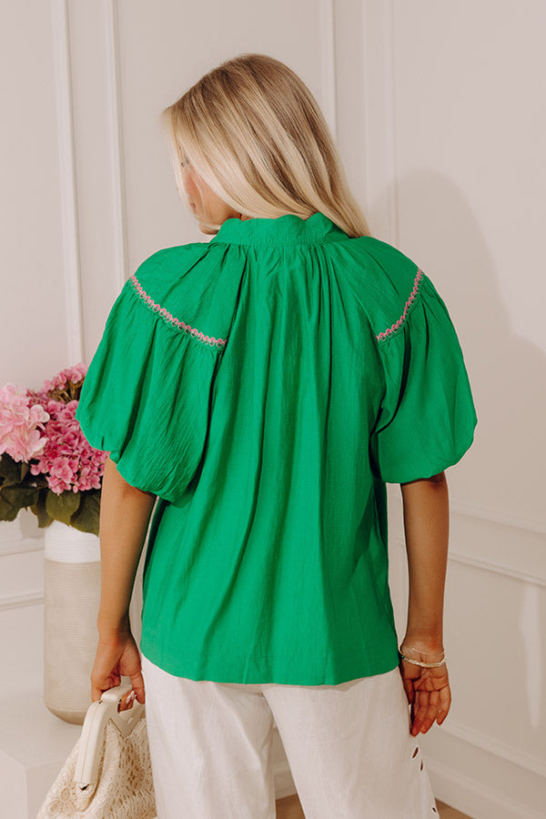 Bloom And Grace Floral Embroidered Top in Kelly Green Image - 3