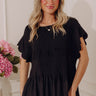Seaside Bistro Linen-Blend Smocked Top in Black Image - 1