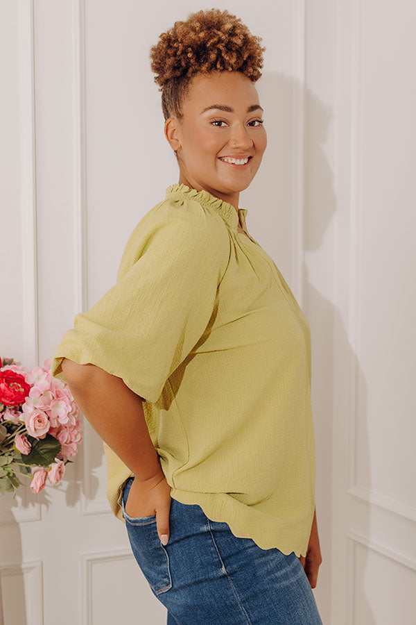 Casual Flow Scalloped Top in Lime Punch Curves Image - 3