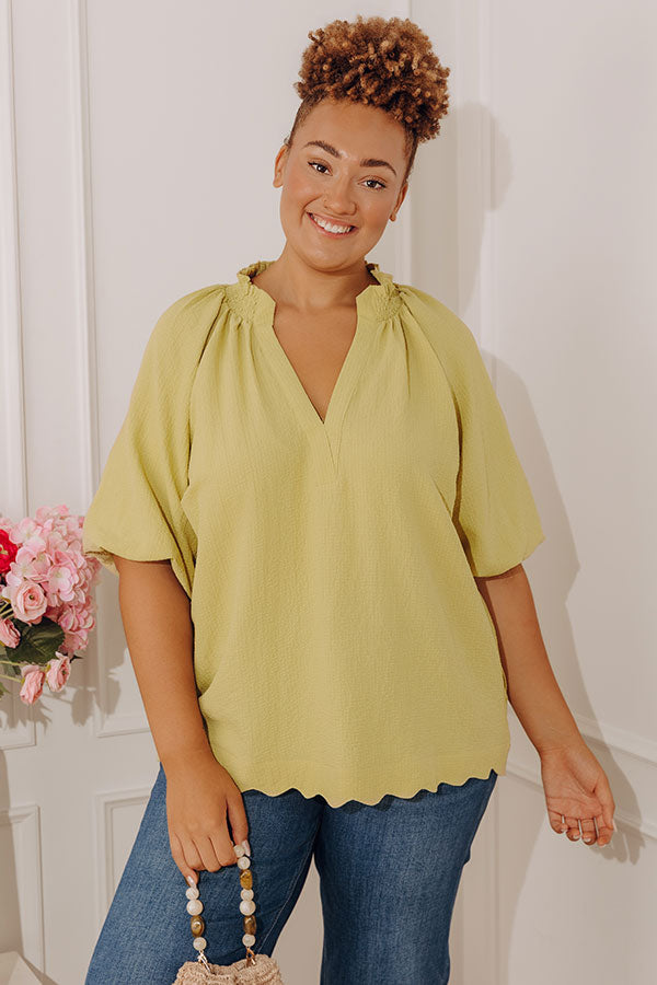 Casual Flow Scalloped Top in Lime Punch Curves Image - 1