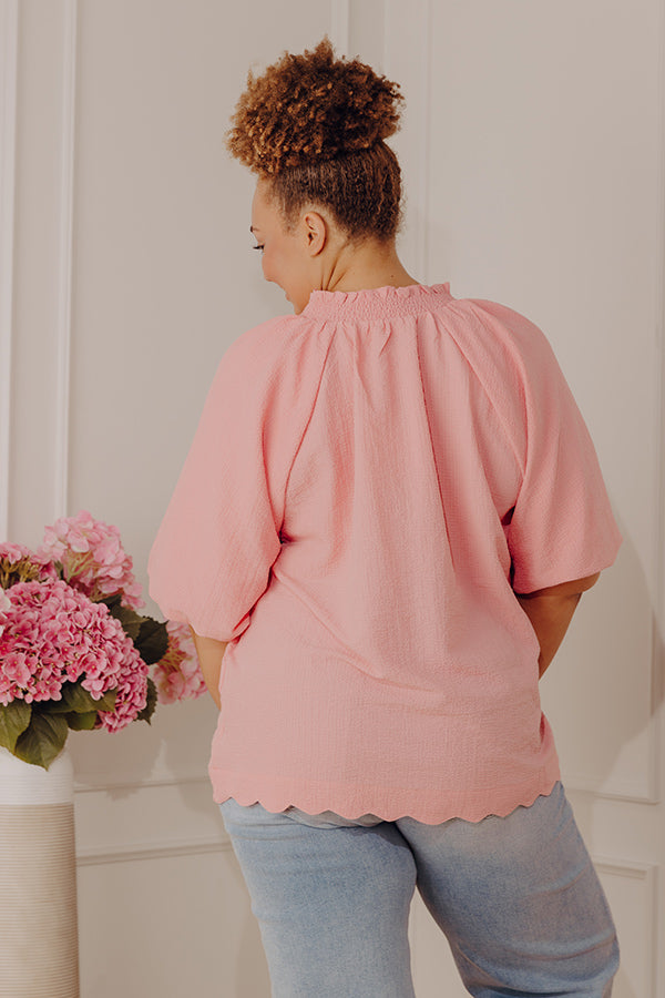 Casual Flow Scalloped Top in Pink Curves Image - 3