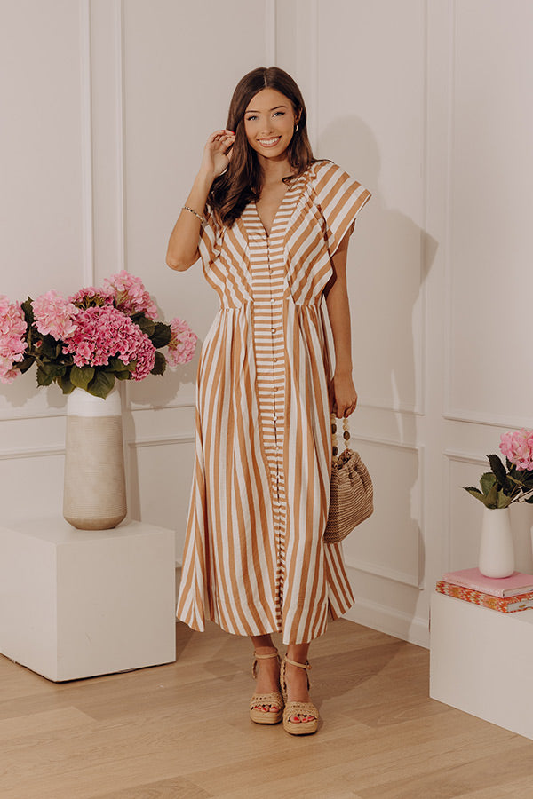 Coastal Luxe Stripe Midi Dress in Camel Image - 1