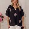 Bloom And Grace Floral Embroidered Top in Black Image - 1