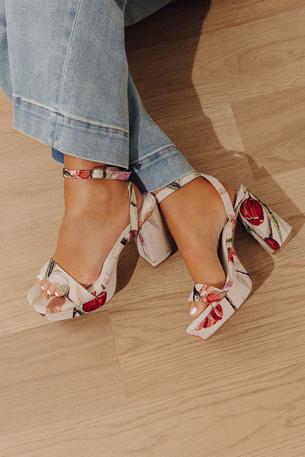 The Olympia Floral Tapestry Platform Heel in Oatmeal