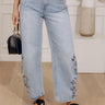 The Lucia High Waist Embroidered Barrel Leg Jean in Light Wash Image - 1