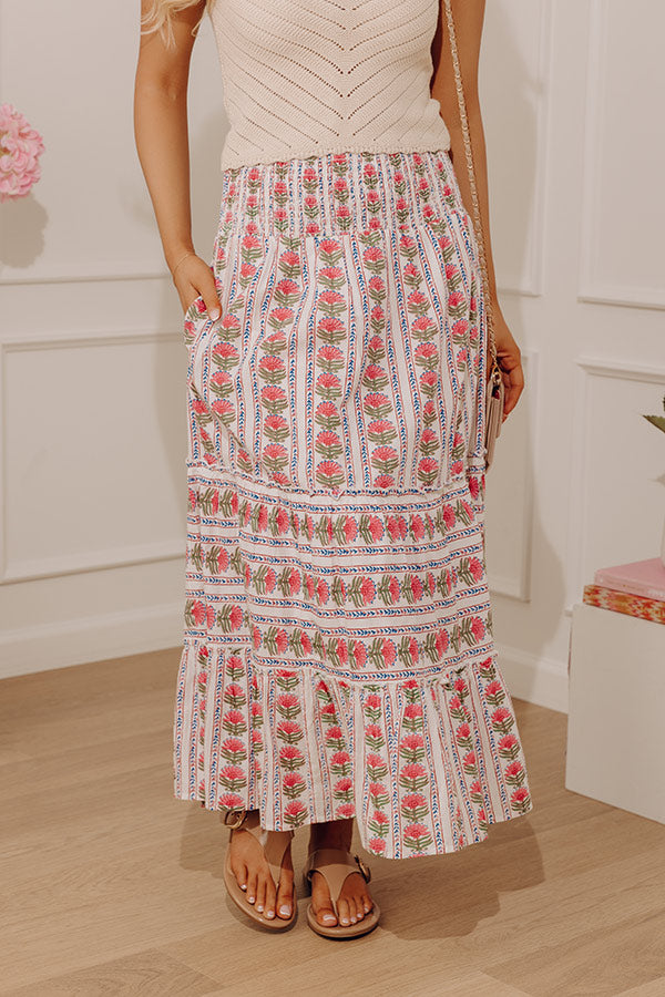 Countryside Muse High Waist Floral Midi Skirt in Pink Image - 2