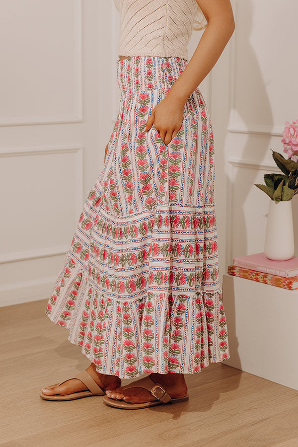 Countryside Muse High Waist Floral Midi Skirt in Pink Image - 4