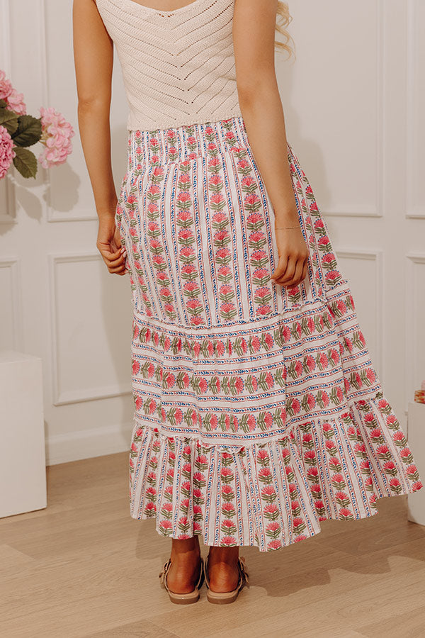 Countryside Muse High Waist Floral Midi Skirt in Pink Image - 3
