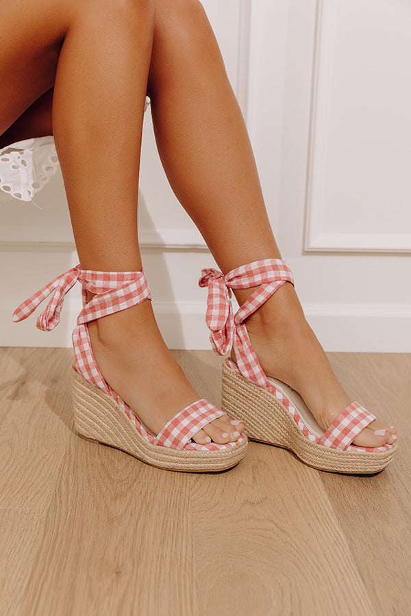 The Oceana Gingham Espadrille Wedge in Vintage Red Image - 1