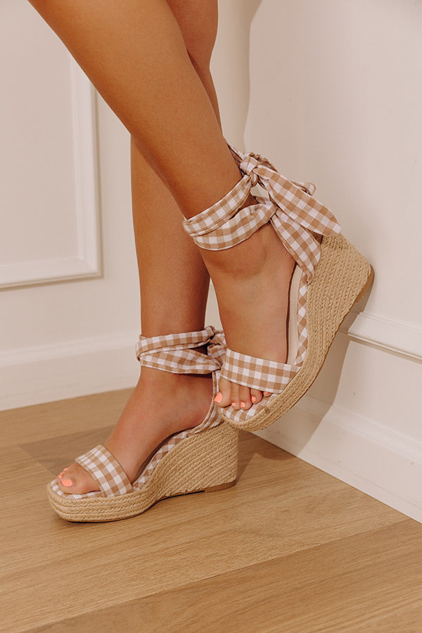 The Oceana Gingham Espadrille Wedge in Iced Latte Image - 1