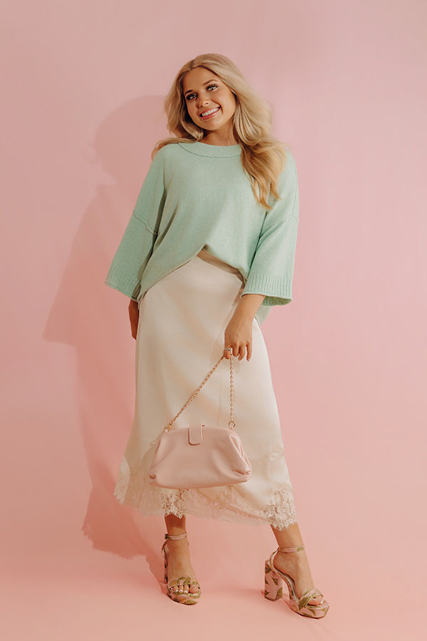 Prosecco Pretty High Waist Satin Midi Skirt