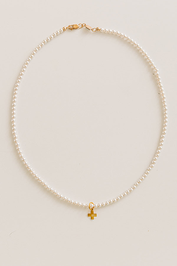 Enewton Classic Pearl 3mm Signature Cross Gold Charm Choker in 15 inches Image - 1