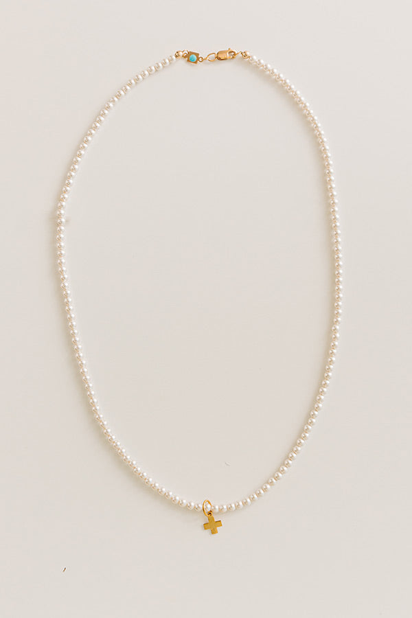 Enewton Classic Pearl 3mm Signature Cross Gold Charm Choker in 17 inches Image - 3