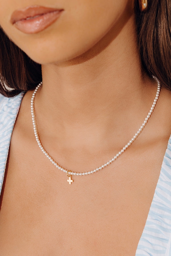 Enewton Classic Pearl 3mm Signature Cross Gold Charm Choker in 17 inches Image - 2