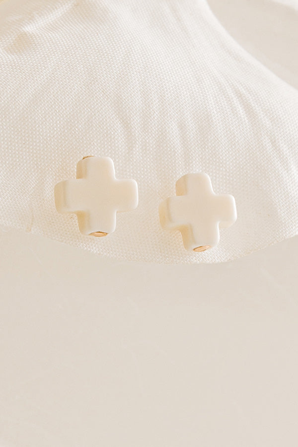 Enewton Signature Cross Small Stud Earrings in Ivory