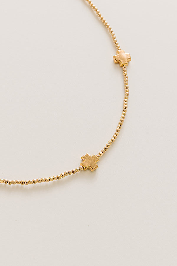 Enewton Signature Cross 2mm Beaded Gold Choker in 15 inches Image - 2