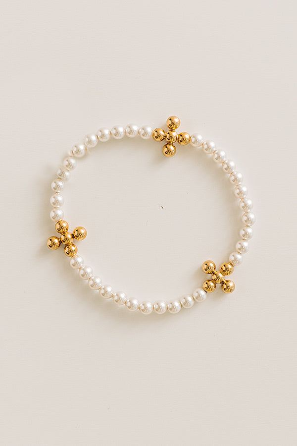 Enewton Beaded Gold Signature Cross 4mm Pearl Bracelet