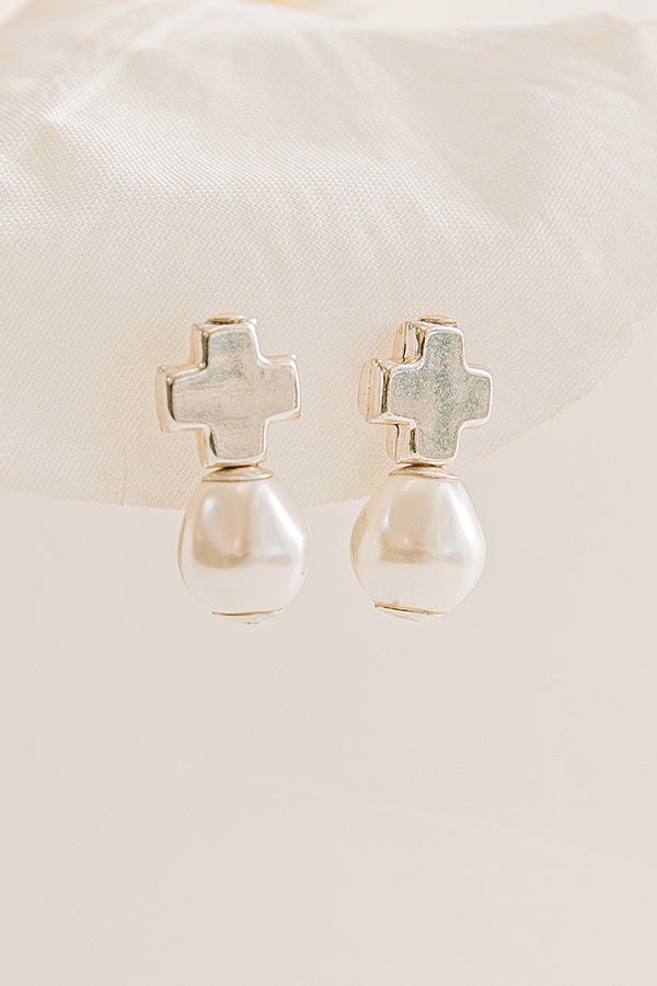 Enewton Signature Silver Cross Classic Drop Earrings in Pearl