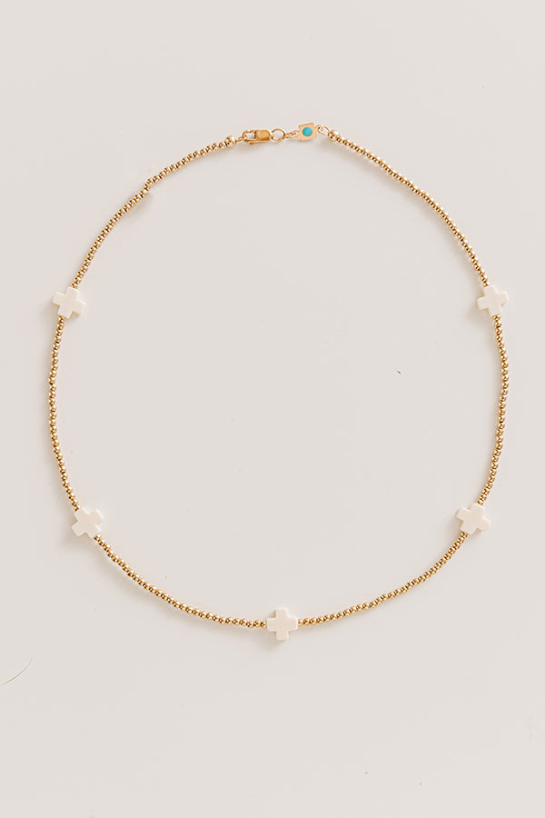 Enewton Signature Cross 2mm Beaded 17 inch Gold Choker in Ivory Image - 2