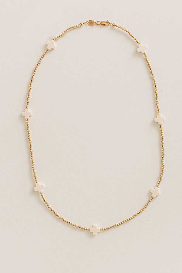 Enewton Signature Cross 2mm Beaded 15 inch Gold Choker in Ivory Image - 2