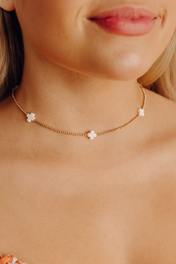 Enewton Signature Cross 2mm Beaded 15 inch Gold Choker in Ivory
