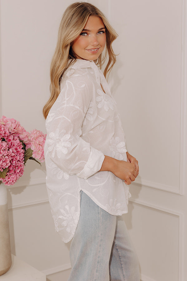Casual By The Sea Floral Embroidered Button Up Top Image - 4