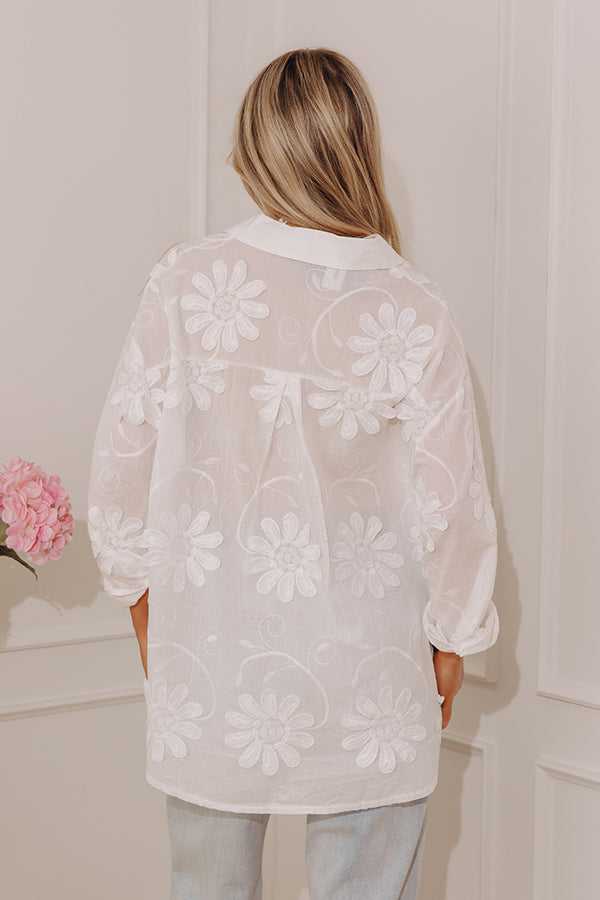 Casual By The Sea Floral Embroidered Button Up Top Image - 5