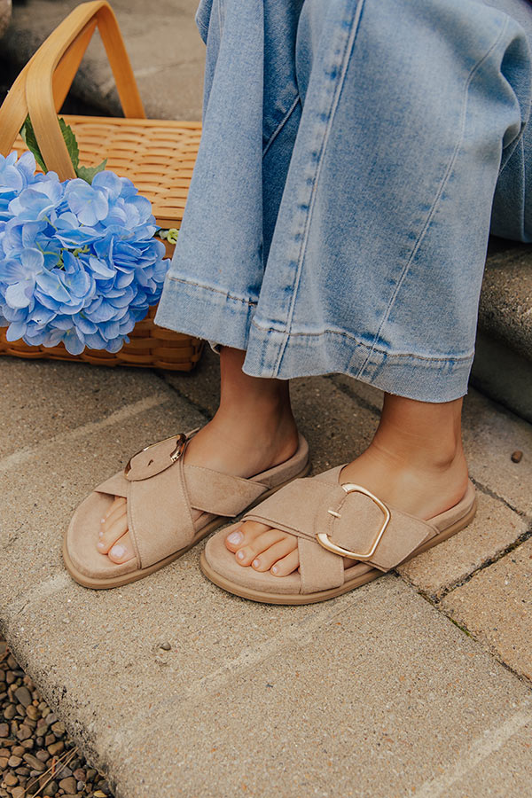 The Elektra Faux Suede Sandal in Iced Latte Image - 1