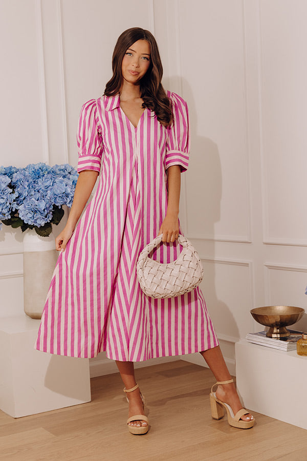 Stripe A Pose Midi Dress in Violet