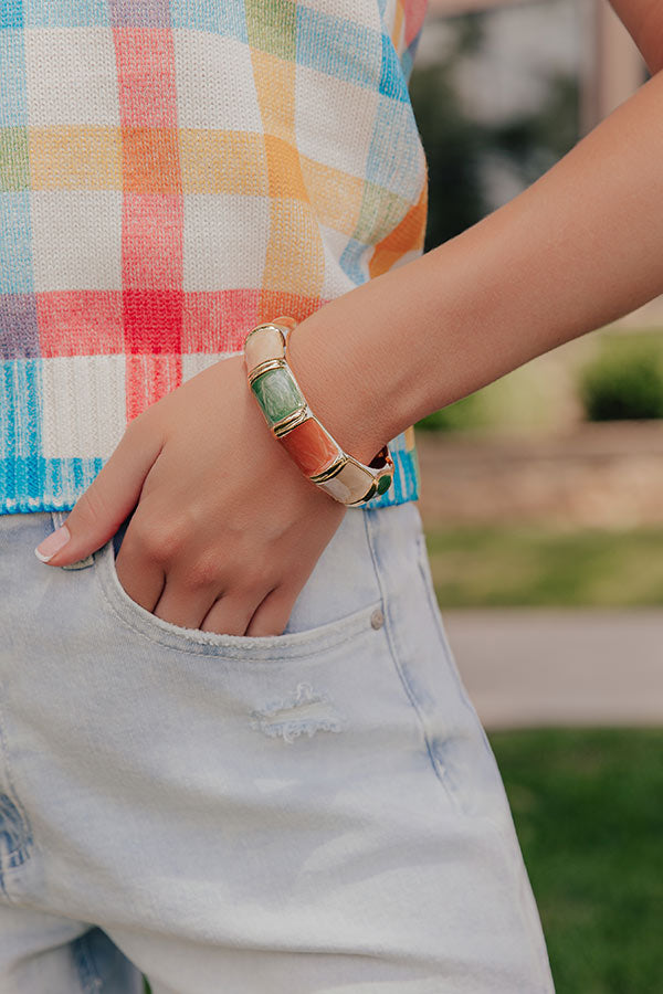 Vacay Bliss Hinge Bangle Bracelet in Dark Peach
