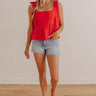 JUST USA Ellie Midrise Shorts in Light Wash Image - 1