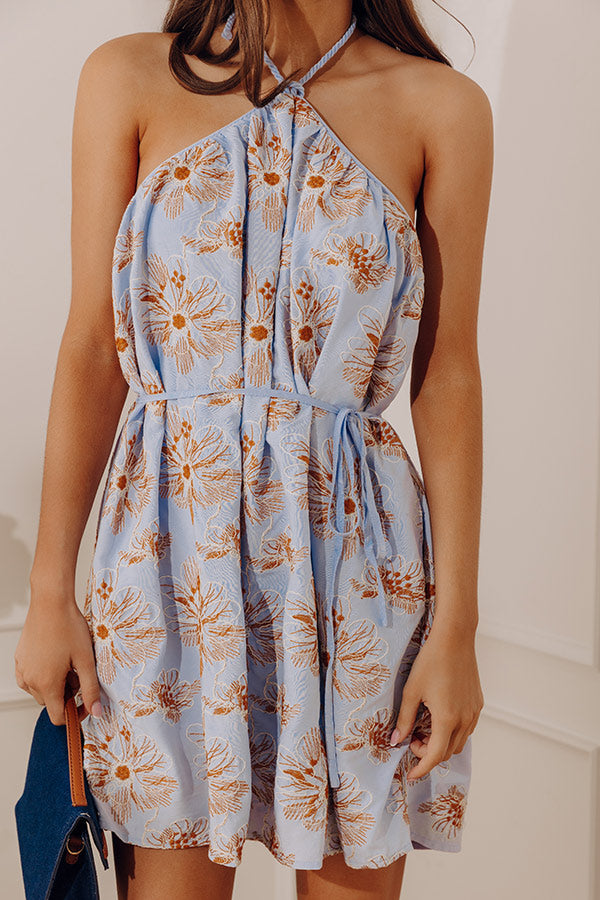 Resort Ease Floral Embroidered Halter Mini Dress Image - 2