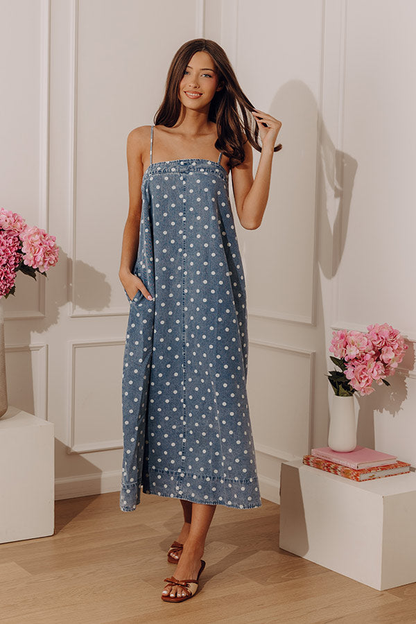 Sweet Spot Polka Dot Denim Midi Dress Image - 1