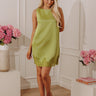 Opulent Ease Satin Mini Dress in Olive Image - 1