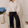 The Arabella Midrise Satin Lace Trim Pants in Black Image - 1