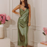 Opulent Ease High Waist Satin Lace Trim Midi Skirt in Sage Image - 1