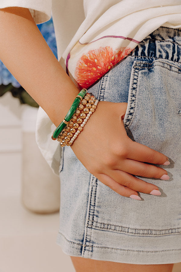 Lovely Layers Stretch Bracelet Set in Green Image - 2