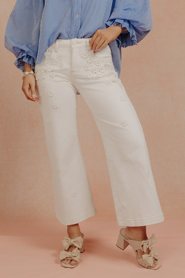 RISEN Polly Midrise Floral Embellished Wide Leg Jean Image - 2
