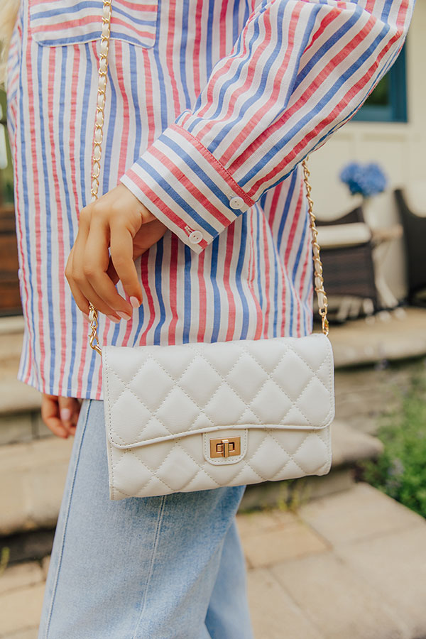 City Classic Faux Leather Quilted Clutch in Cream Image - 3